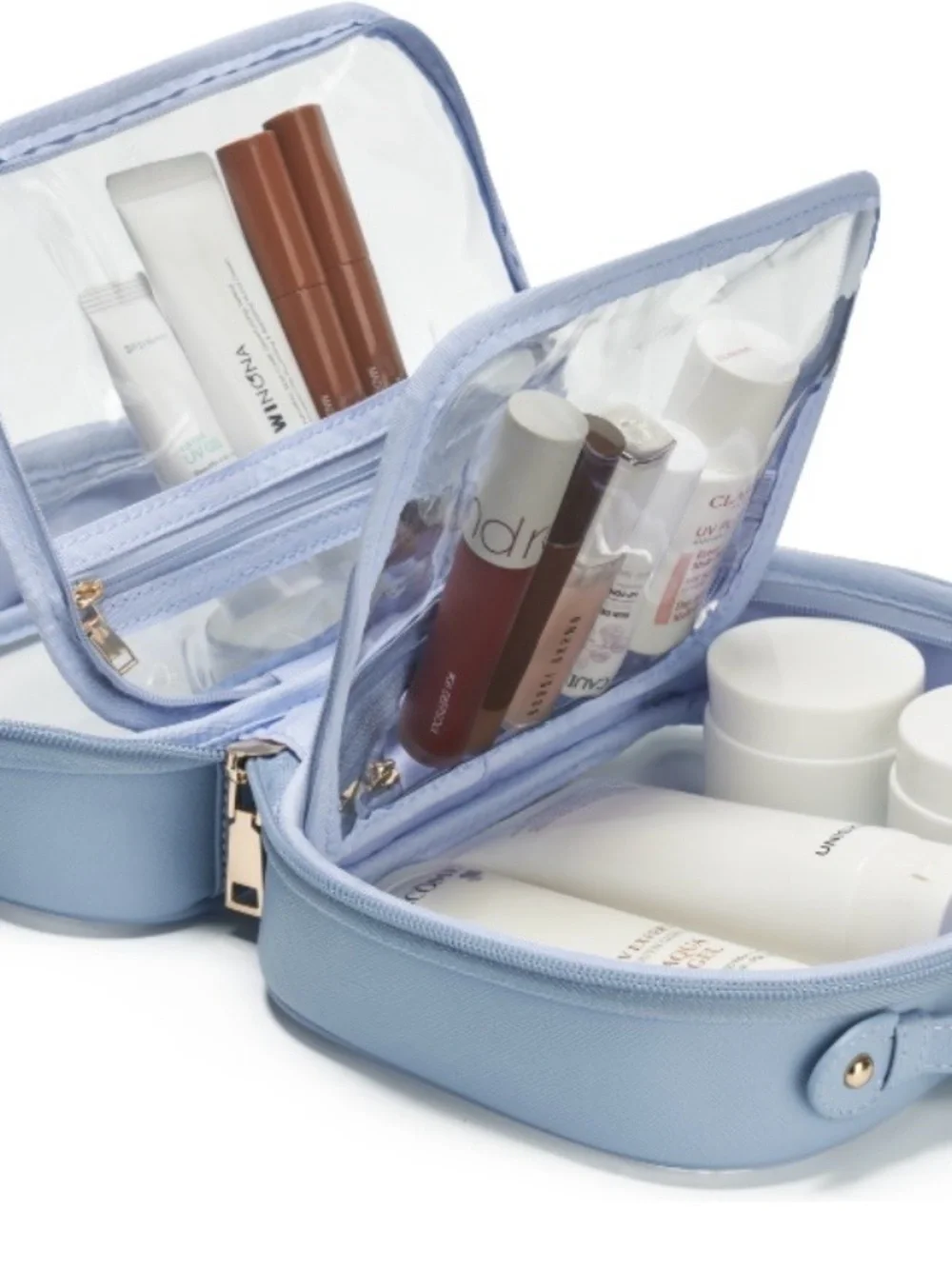 Light Blue Clear-Window Travel Cosmetic Bag